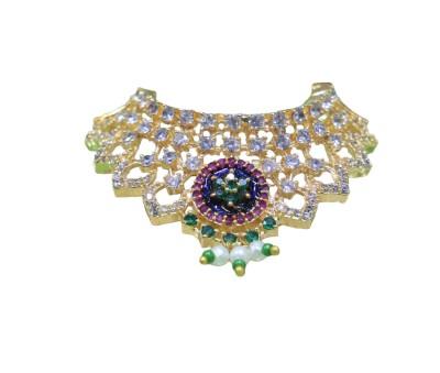 Beautifull green flower in pick circle with green stone AD mala for laddo gopal, radhakrishna 