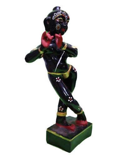 Glossy Black Krishna Murti With Red And White Detailing Handcrafted Statue