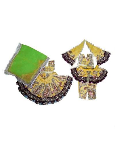 Vibrant Yellow Sequin & Zari Work Radha Krishna Dress Set For Festivals