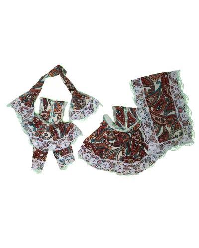 Rustic Paisley Print Radha Krishna Dress With White Lace Trim