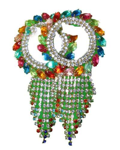 Colorful Gemstone Studded Wide Cuff Bracelet With Dangling Chains Eye-catching Shringar Kada For Deities