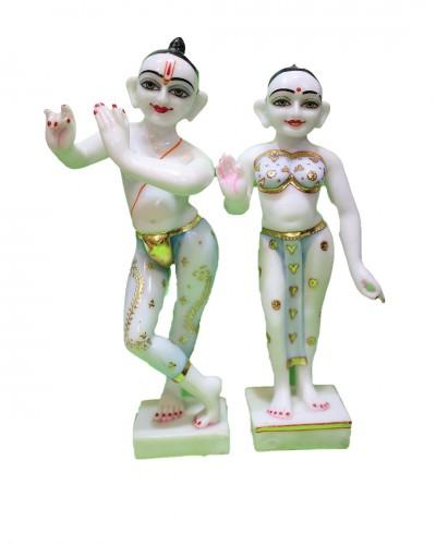 Beautiful Radha Krishna Idol in White with Blue Dhoti and Gold Artwork Perfect for Pooja and Gifting