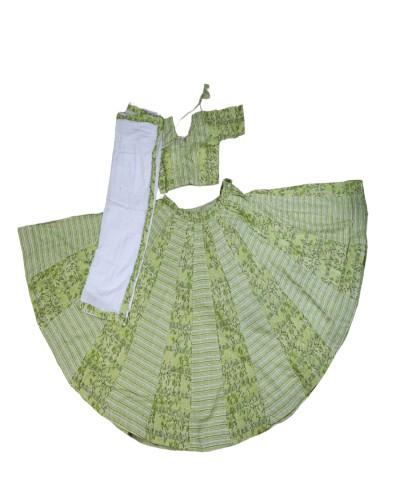 Elegant Floral Printed Parrot Green Gopi Dress With A 7-meter Flare 