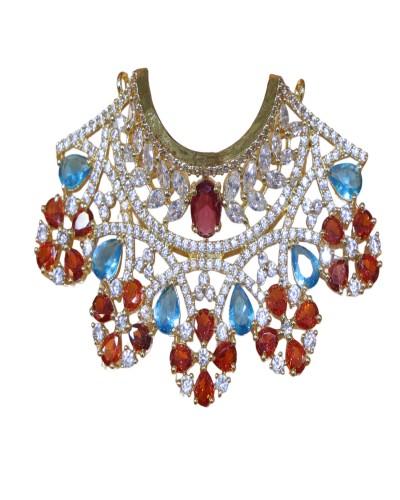 AD mala in red flower with blue stone for laddo gopal, radhakrishna