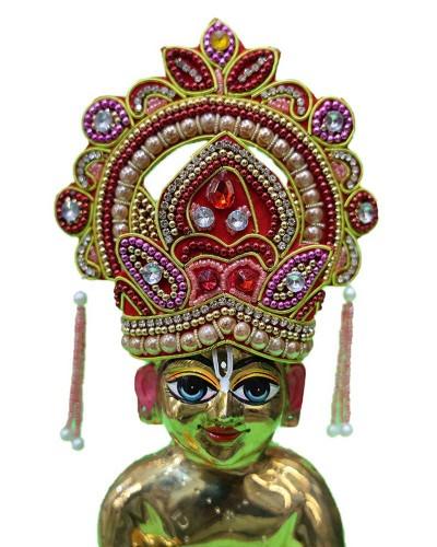 Grand Red & Gold Stone-Studded Laddu Gopal Pugree