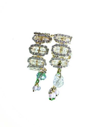 Elegant Clear Crystal & Green Bead Deity Bracelets With Delicate Pearl Drops