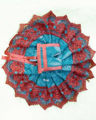 Handcrafted Laddu Gopal Dress in Blue with Maroon Floral Lace