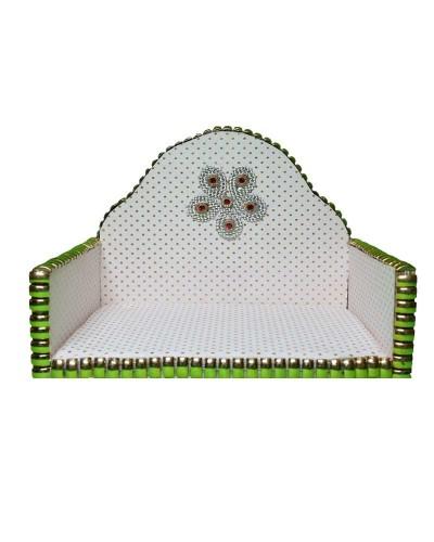 Elegant White And Green Polka Dot Designer Singhasan For Laddu Gopal