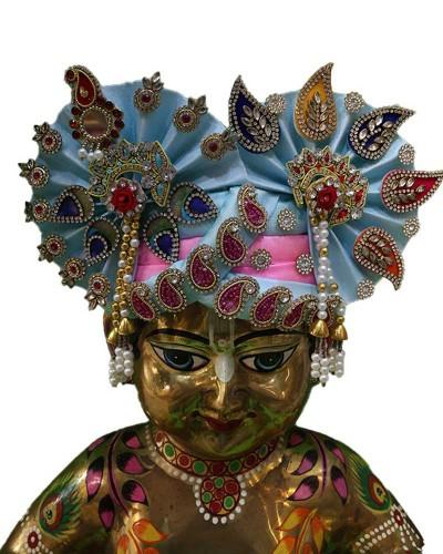 Elegant Light Blue Laddu Gopal Pugree With Paisley Design