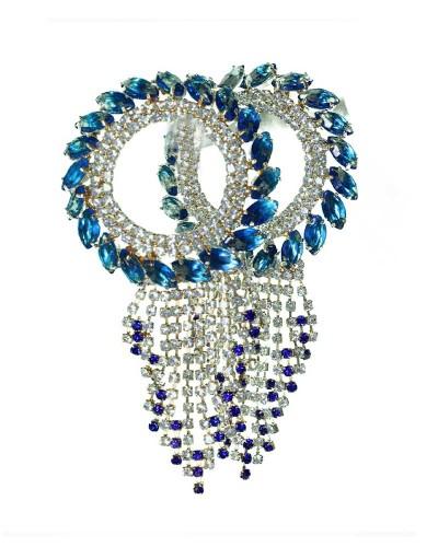 Blue Crystal Wide Bracelet With Hanging Stone Strands Dazzling Statement Kada For Idols