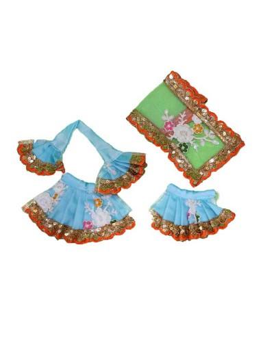Light Blue Sequin & Floral Design Radha Krishna Dress With Orange Border