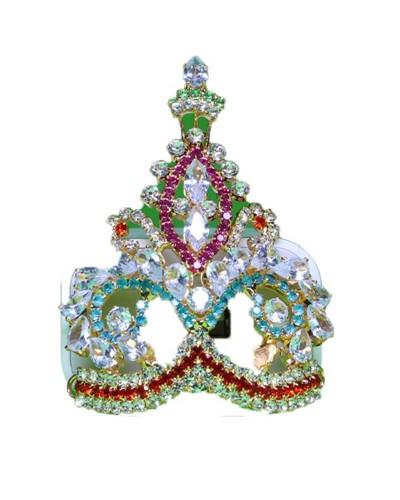 Bright Gemstone Embellished Radha Krishna Mukut With Red & Green Accents