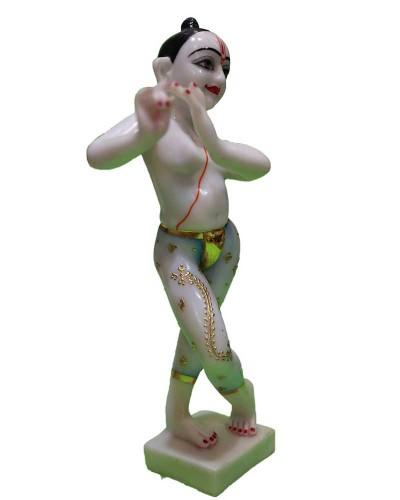 Beautiful Krishna Idol In White With Blue Dhoti And Gold Artwork Perfect For Pooja And Gifting