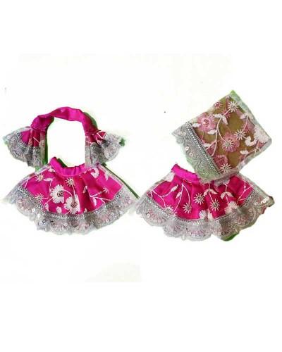 Radiant Magenta Pink Floral Embroidered Radha Krishna Dress With Silver Lace