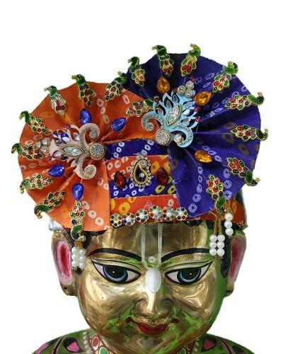 Unique Orange & Blue Dual-Tone Laddu Gopal Pugree