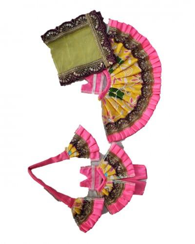 radha krishan in yellow with green pink lace