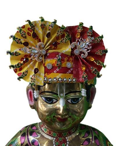 Colorful Yellow & Red Traditional Laddu Gopal Pugree For Krishna Ji