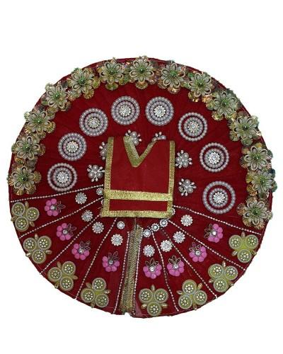Red Satin Laddu Gopal Poshak With Pink And Green Floral Embellishments