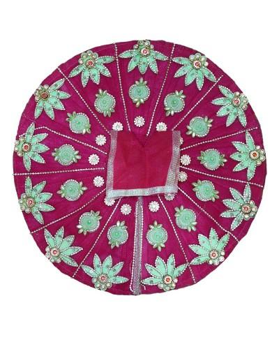 Magenta And Mint Green Satin Laddu Gopal Poshak With Stone And Pearl Design