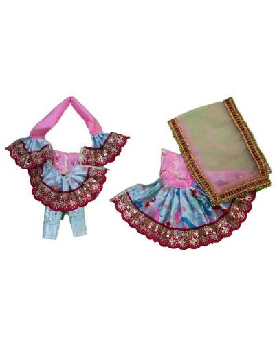 Charming Pink & Sky Blue Printed Radha Krishna Dress With Sequin Work