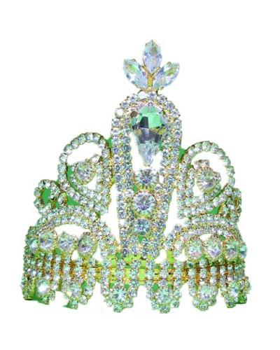 Elegant Green & Clear Crystal Crown For Radha Krishna Idol Shringar