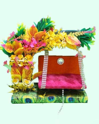 Peacock Base Laddu Gopal Swing With Floral Adornments