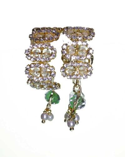 Gold Tone Kundan Style Deity Bracelets With Green Drops