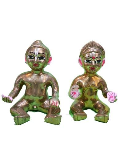 Exquisite Pair Of Brass Lala Lali Murti In Sitting Pose