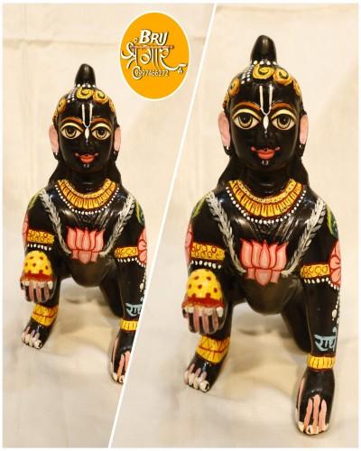 Brass Black Painted Laddu Gopal Kanha ji Murti Statue Bal Gopal Idol I Multicolor Hand Painted Modern LADDU Gopal JI | Full SHRINGAR KANHA JI Idol for Pooja