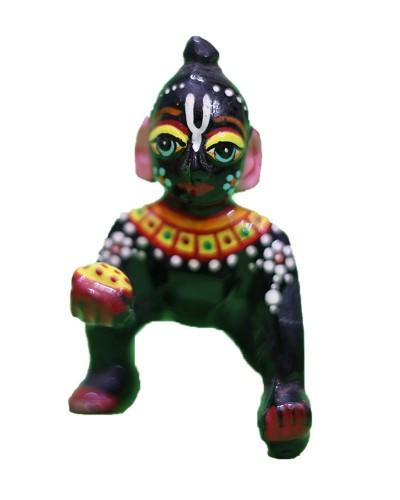 Unique Black Laddu Gopal Statue With Butter Ball Hand Painted Resin Murti