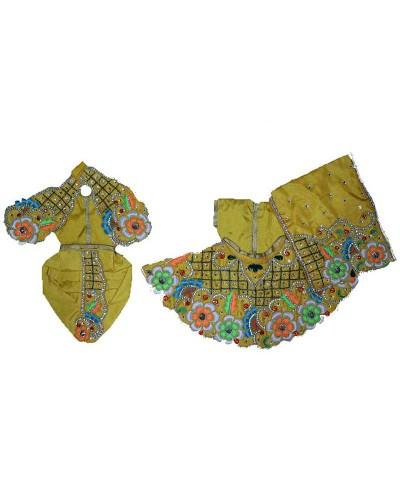 Classic Mustard Yellow Floral Embroidered Radha Krishna Dress Set