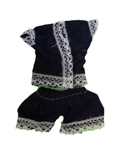 Black & White Printed Laddu Gopal Night Suit With Lace Trim