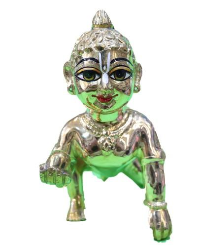Golden Brass Laddu Gopal Idol Crawling Baby Krishna Murti