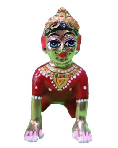 Bal Radha Rani Idol In Red Dress Hand-Painted Statue