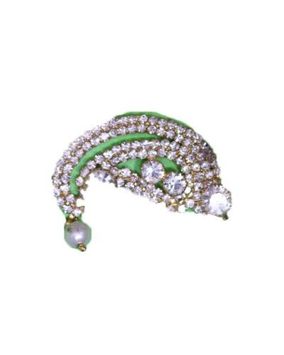 Krishna Ji Mukut Side Ornament Sparkling White Stones With Green Accents
