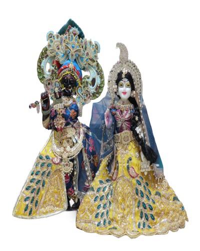 Beautiful Radhakrishna With Full Shringar Dress In Blue Yellow Colour  
