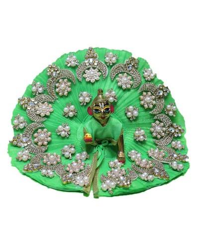 Laddu Gopal Green Dress For Janmashtami With Golden Stone And Pearl Embroidery