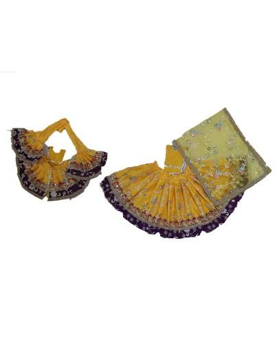 Eye-Catching Bal Gopal Poshak In Sunny Yellow With Deep Purple Border, Featuring Sparkly Mirror Embellishments For Special Occasions