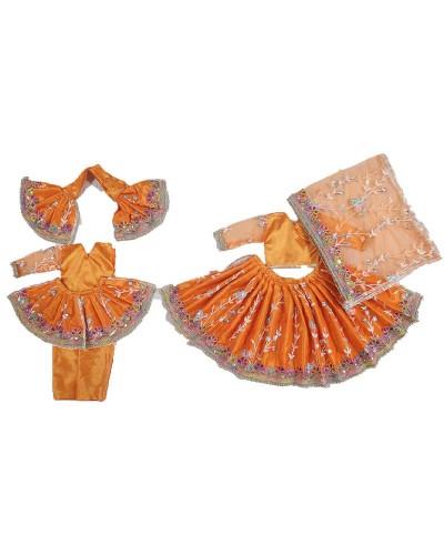 Vibrant Orange Laddu Gopal Dress Set with Mirror Work and Multicolor Embroidery For  Festivals
