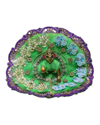 Festival Wear Laddu Gopal Dress Green And Purple Embroidered Poshak For Janmashtami
