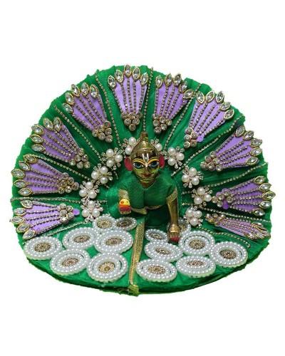 Peacock Style Laddu Gopal Dress Green Purple Designer Outfit with Beads and Stones