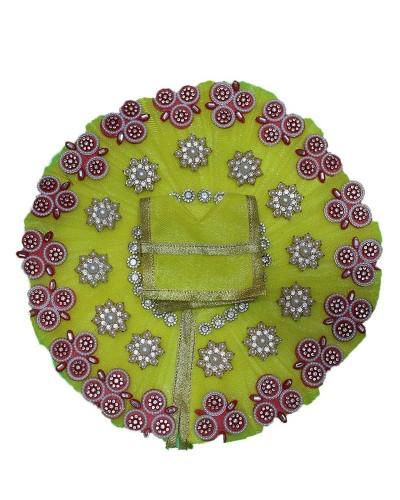 Lime Yellow Laddu Gopal Dress With Red Floral Appliqué And Pearl Work
