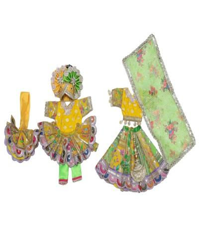 Radha Krishna Heavy Dress | Poshak For Yugal Jodi In Yellow Green  in Nabadwip