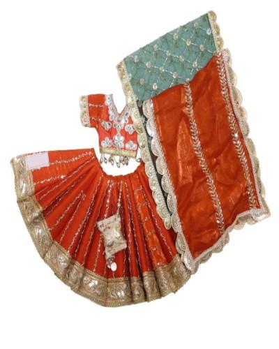 Radha Krishna Yugal Jodi Dress Set, Red Printed Cotton Poshak With Pagdi For Janmashtami & Daily Pooja