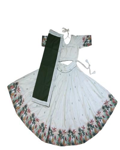 Beautiful Floral Print Gopi Dress In An Elegant Off-white & Olive Green Combination. 