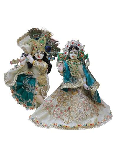 Radhakrishna Poshak In White Green Contrast