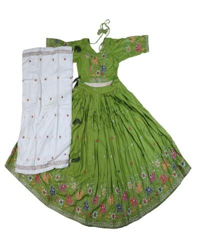 Beautiful Green Elephant Print Gopi Dress, Perfect For Festivals, Garba & Dandiya Nights 