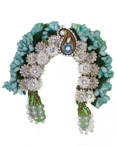 Adjustable Chandrika For Radha Rani Made With Flowers And Stone Patch Available In Blue, Green, Pink, Orange .