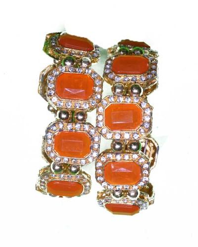Radiant Orange Stone & Crystal Deity Bracelets Designed To Bring Warmth And Joy To Deity Attire