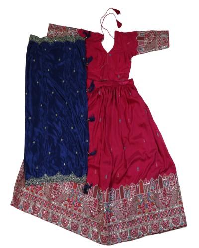 Heavy Thread Embroidered Gopi Dress In Magenta & Navy Blue | Festival Lehenga Choli 